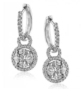 A pair of halo diamond drop earrings from Simon G.